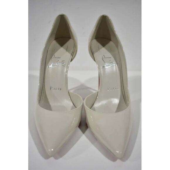 Christian Louboutin Iriza 100 Craie White Grey Patent Leather Point Heel Pump 38 - Picture 4 of 9